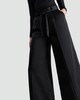 image 1 of F&F Satin Wide Leg Tie Waist Trousers in Black