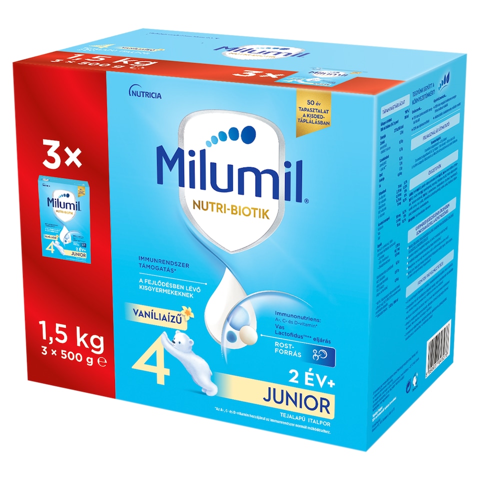Milumil 4 Junior tejalapú italpor 2 év+ 3 x 500 g (1,5 kg)  1. kép