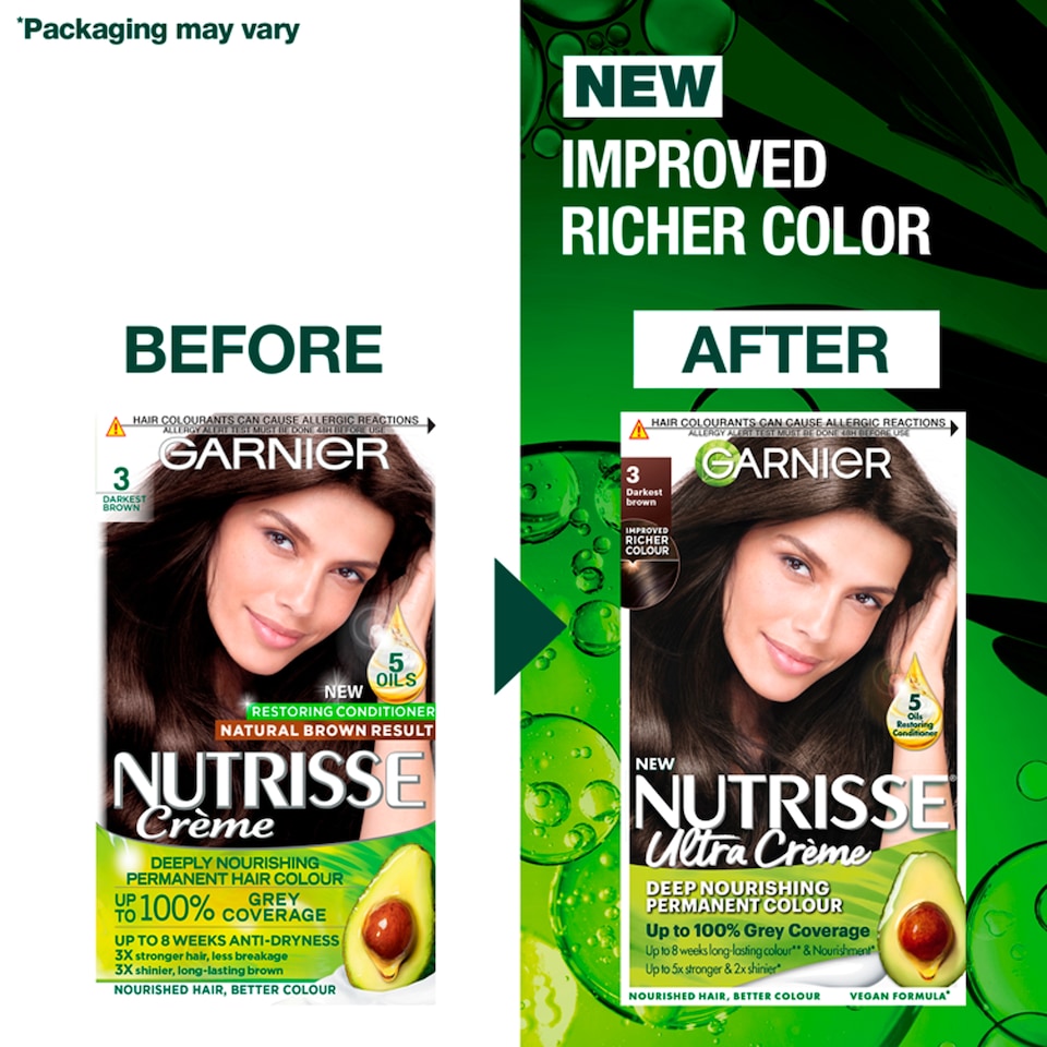 image 1 of Garnier Nutrisse 3 Darkest Brown Permanent Hair Dye