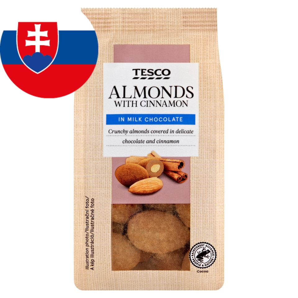 Tesco Mandle jadrá pražené v mliečnej čokoláde a škorici 120 g