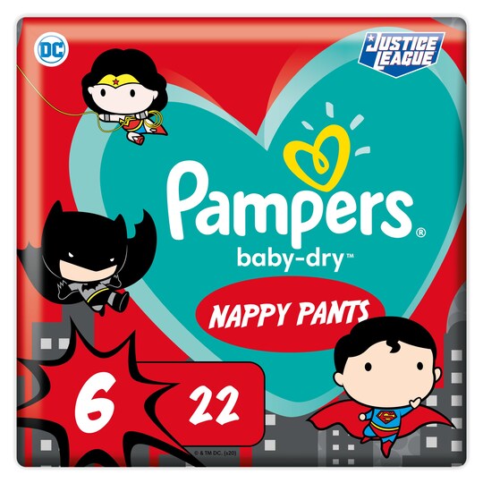 Pampers Baby Dry Dc Heroes Nappy Pants Size 6, 22Pk Tesco Groceries