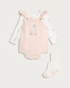 image 1 of Peter Rabbit Jemima Puddle-Duck 3-Piece Pure Cotton Romper, Bodysuit and Tights Set in Pink