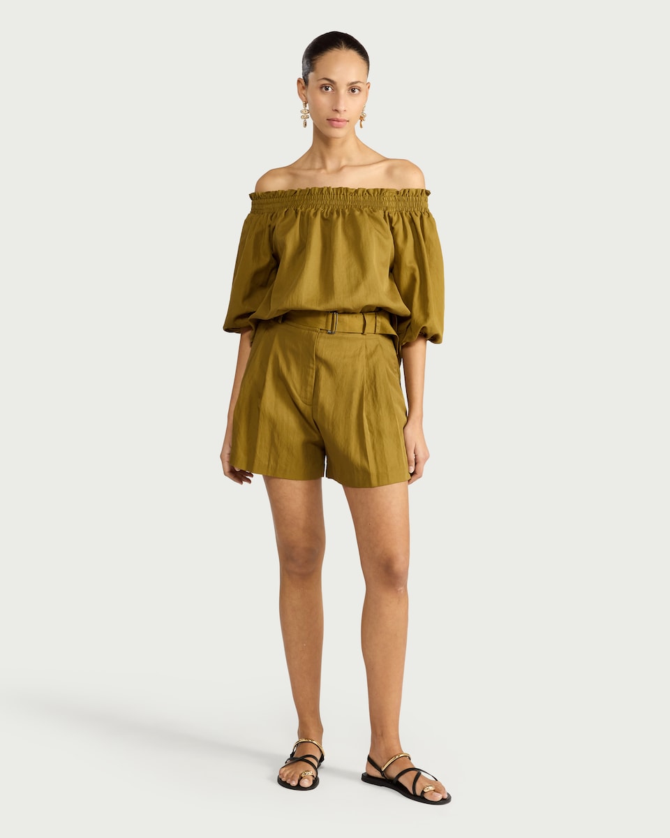 image 1 of The F&F Edit Lyocell Blend Bardot Co-ord Top in Olive