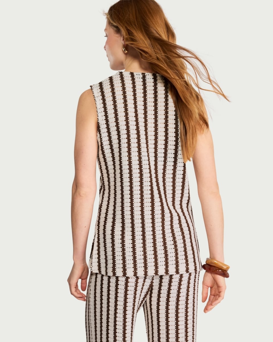 image 1 of F&F Textured Striped Button Front Co-ord Waistcoat in Multi Brown