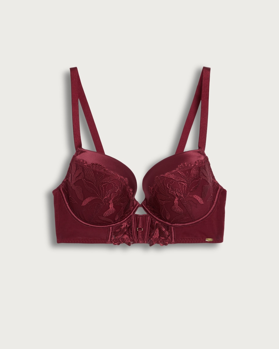 F&F Floral Embroidered Longline Corset Bra in Burgundy