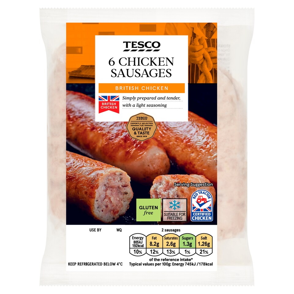 Tesco British Chicken Sausages 6 Pack 400G