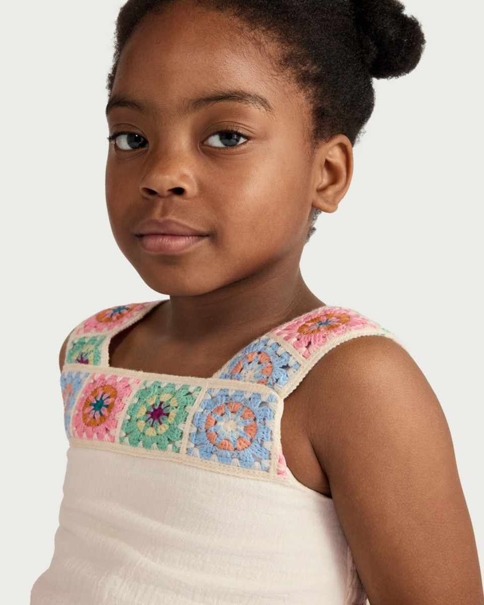 image 1 of F&F Girls 2-Piece Pure Cotton Crochet Trim Top and Shorts Set in Cream