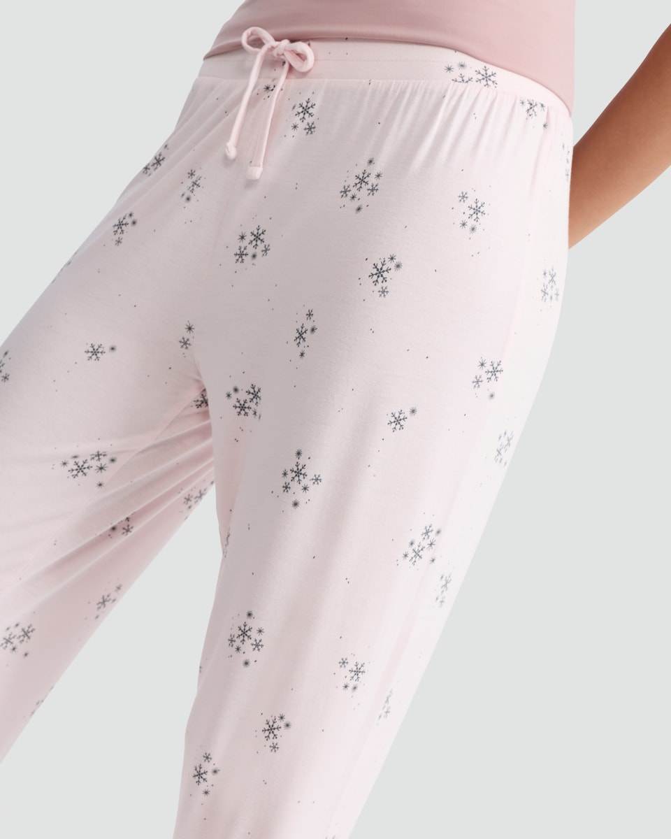 image 1 of F&F Snowflake Print Drawstring Pyjama Bottoms in Pink