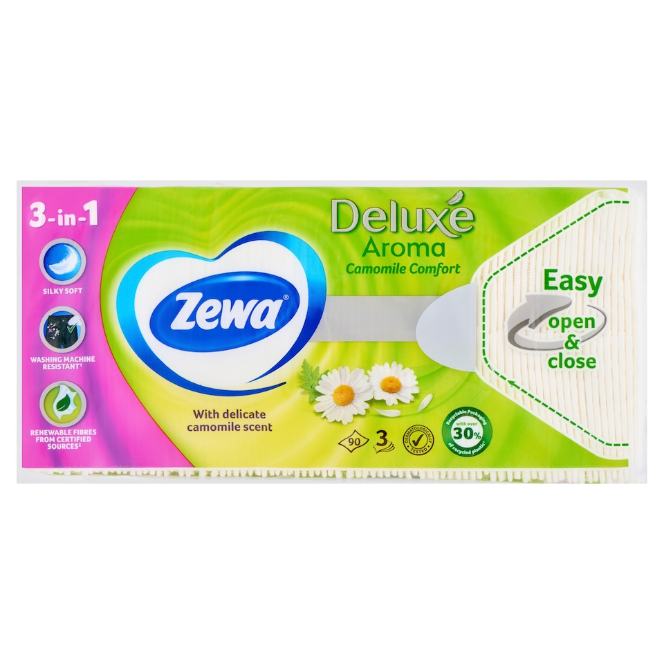 Zewa Deluxe Camomile Comfort illatosított papír zsebkendő 3 rétegű 90 db  1. kép