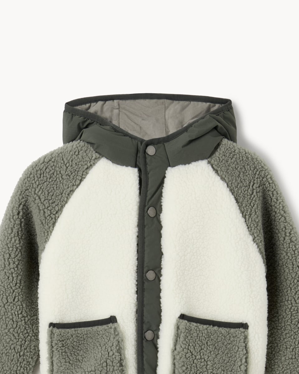 image 1 of F&F Boys Fleece Colour Block Jacket in Green