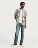 image 2 of F&F Cotton Rich Crinkle Check Print Short Sleeved Shirt in Cream