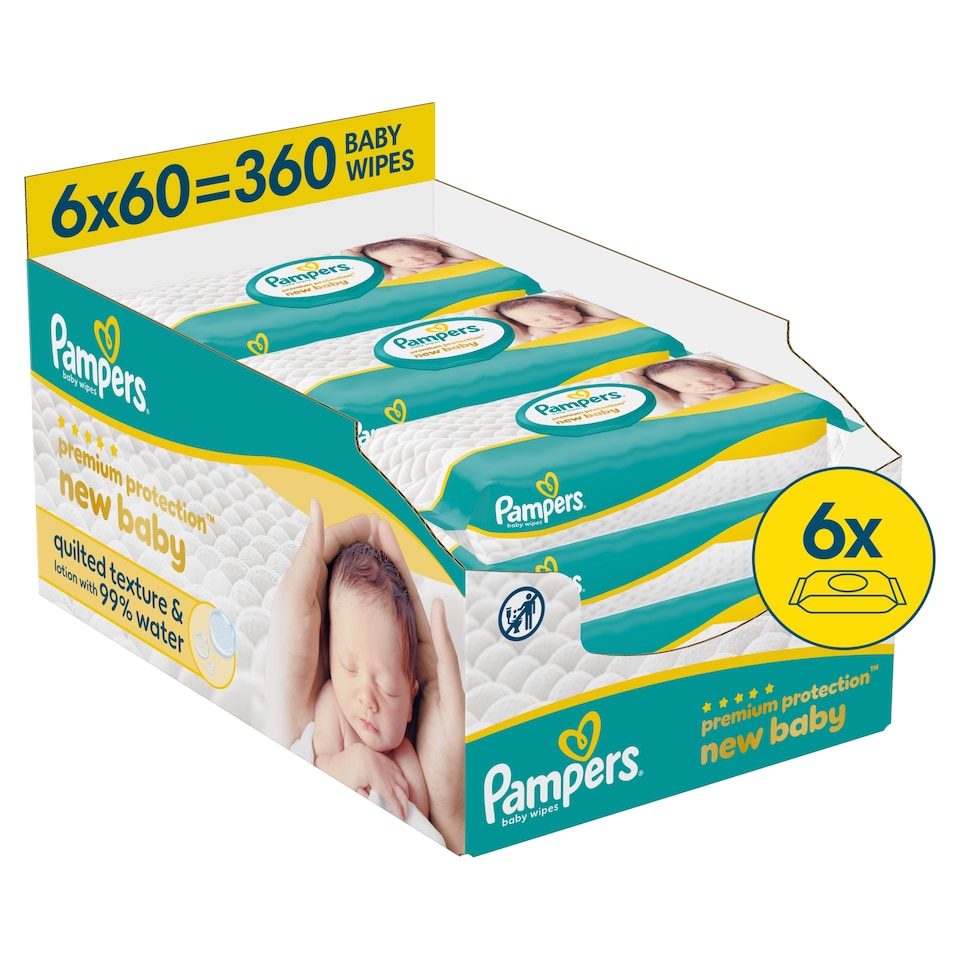 image 1 of Pampers Premium Protection New Baby Wipes 6x 60 Wipes