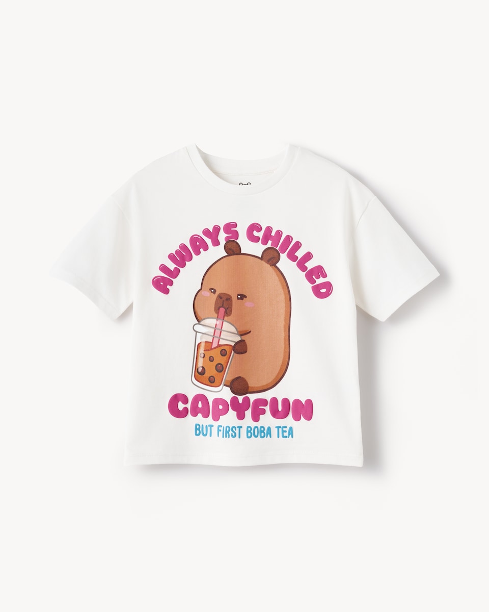 image 1 of Capyfun Pure Cotton Capybara T-Shirt in White