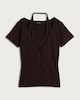 image 4 of F&F 2 In 1 Ribbed Button Front Halter Neck Top in Chocolate