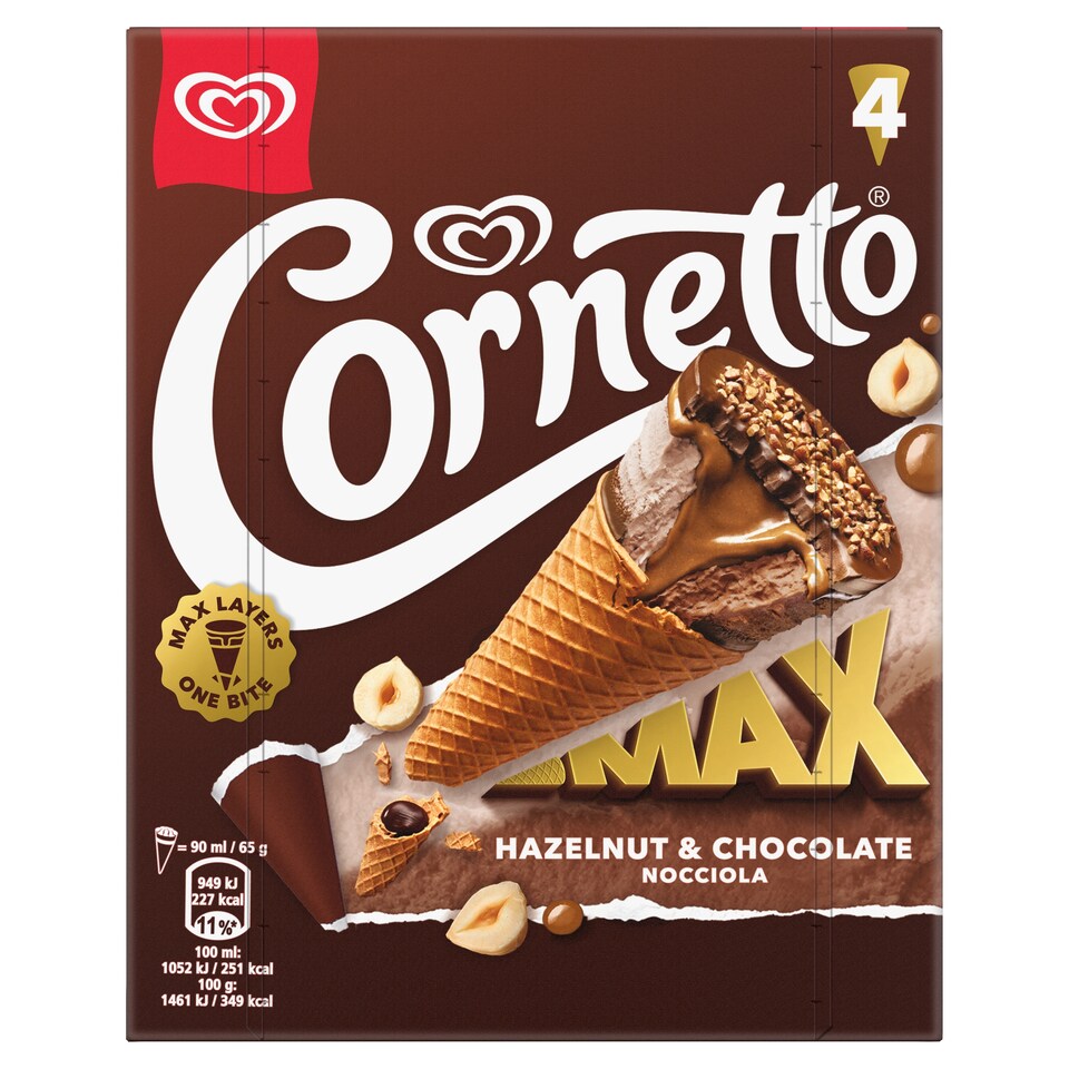 obrázok 1 z Cornetto MAX Hazelnut&Chocolate zmrzlina 4 x 90 ml