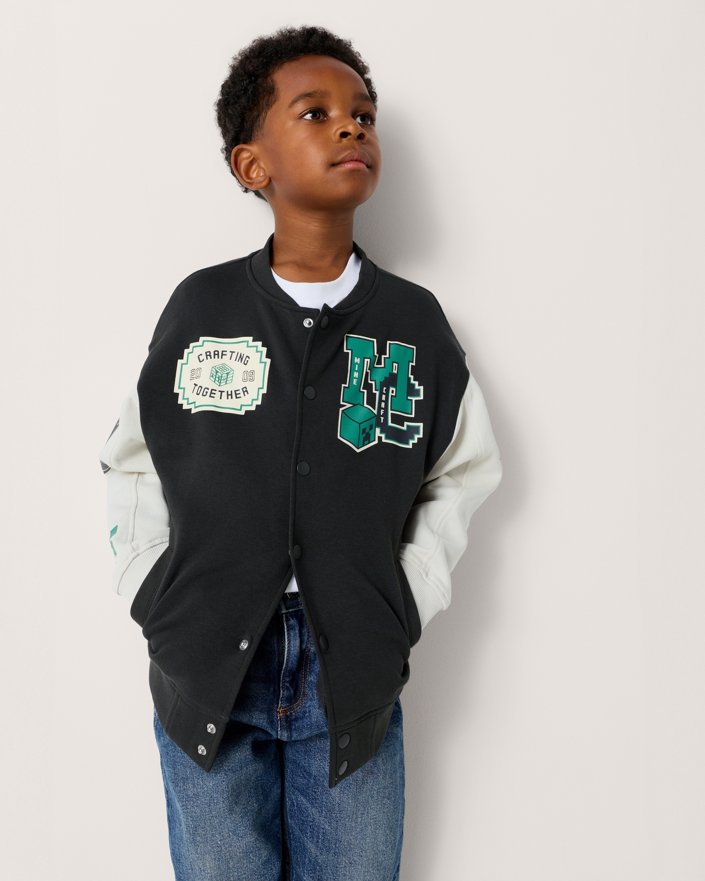 Minecraft Cotton Rich Varsity Jacket in Grey, 6-7 Years