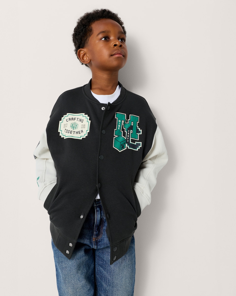 image 1 of Minecraft Cotton Rich Varsity Jacket in Grey
