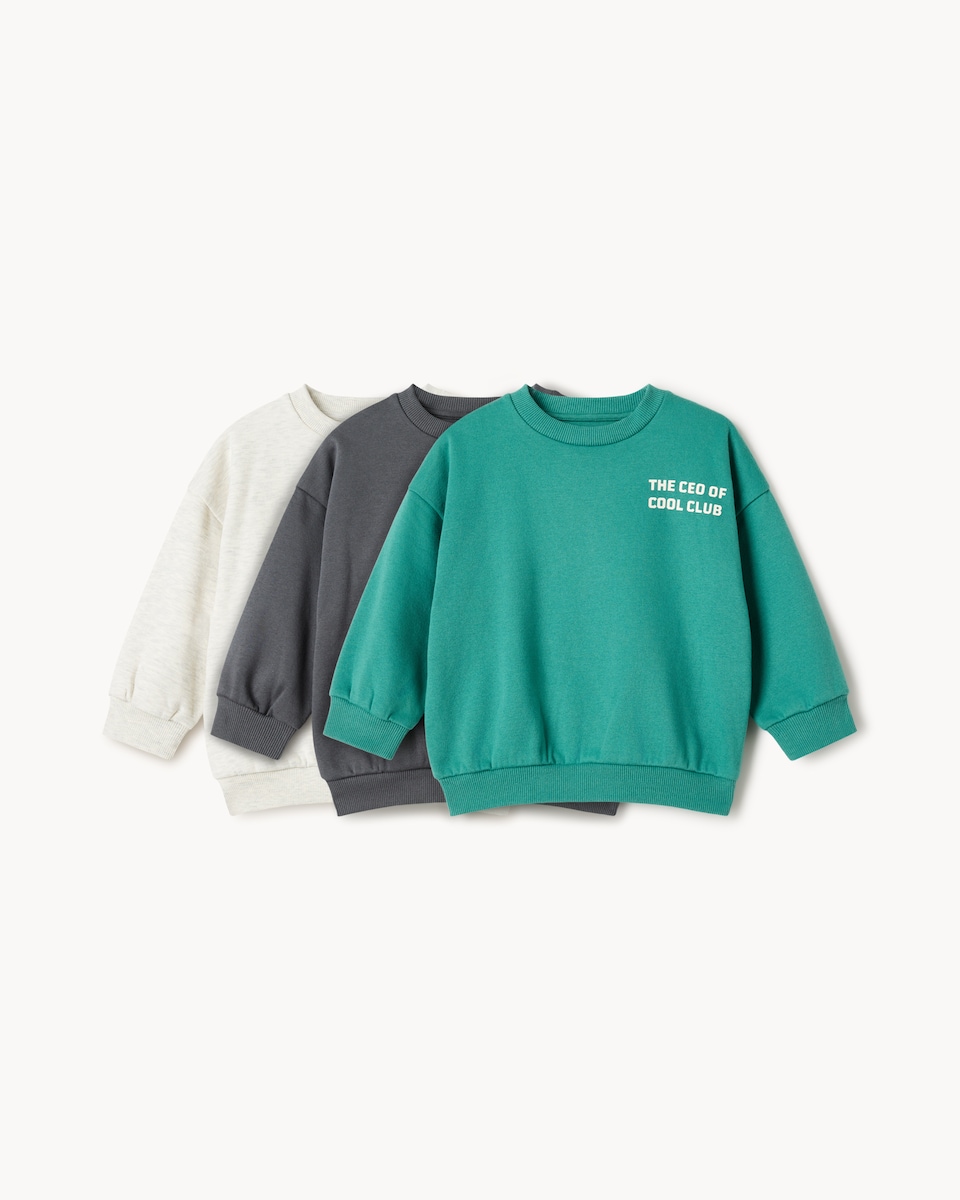 image 1 of F&F Boys 3-Pack Cotton Rich Sweatshirts in Green