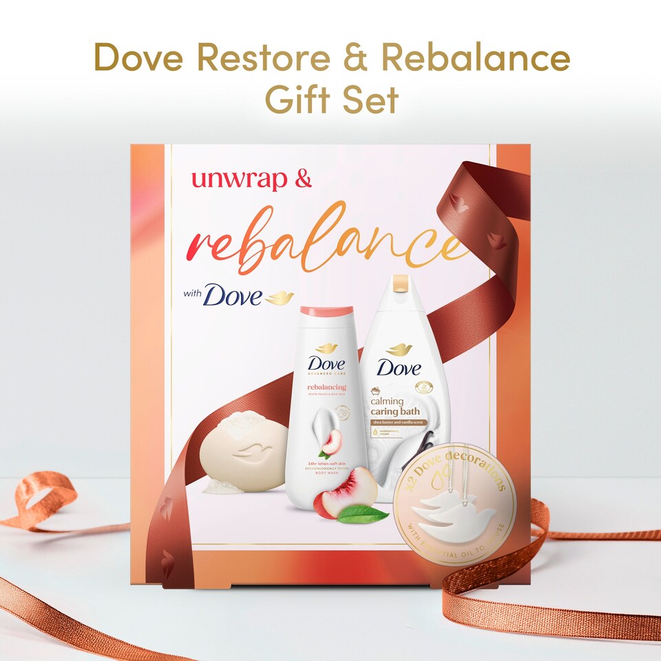 image 1 of Dove Unwrap & Rebalance with Scented Decorations Gift Set