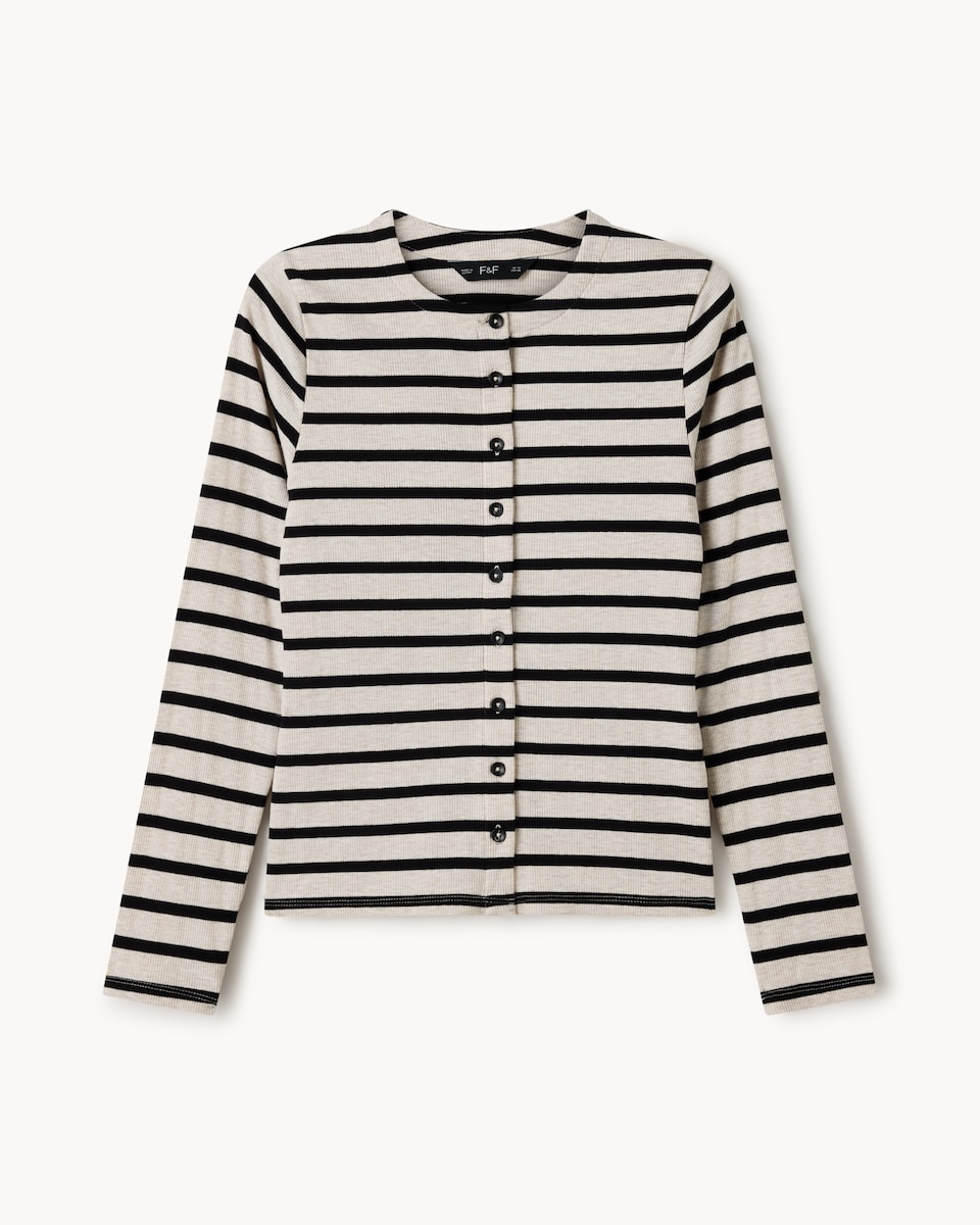 image 1 of F&F Cotton Rich Striped Button Up Top in Multi Black