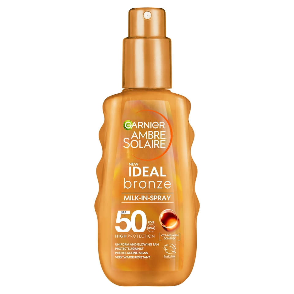 image 1 of Garnier Ambre Solaire Ideal Bronze Milk-In Tanning Spray SPF50 150ml