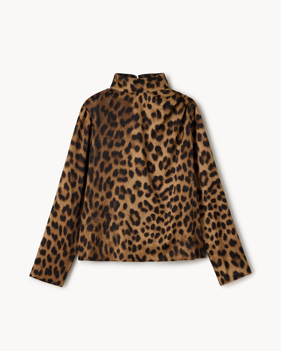 image 1 of F&F Leopard Print High Neck Blouse in Multi Brown