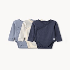 F&F Baby 3-Pack Cotton Rich Bodysuits in Blue