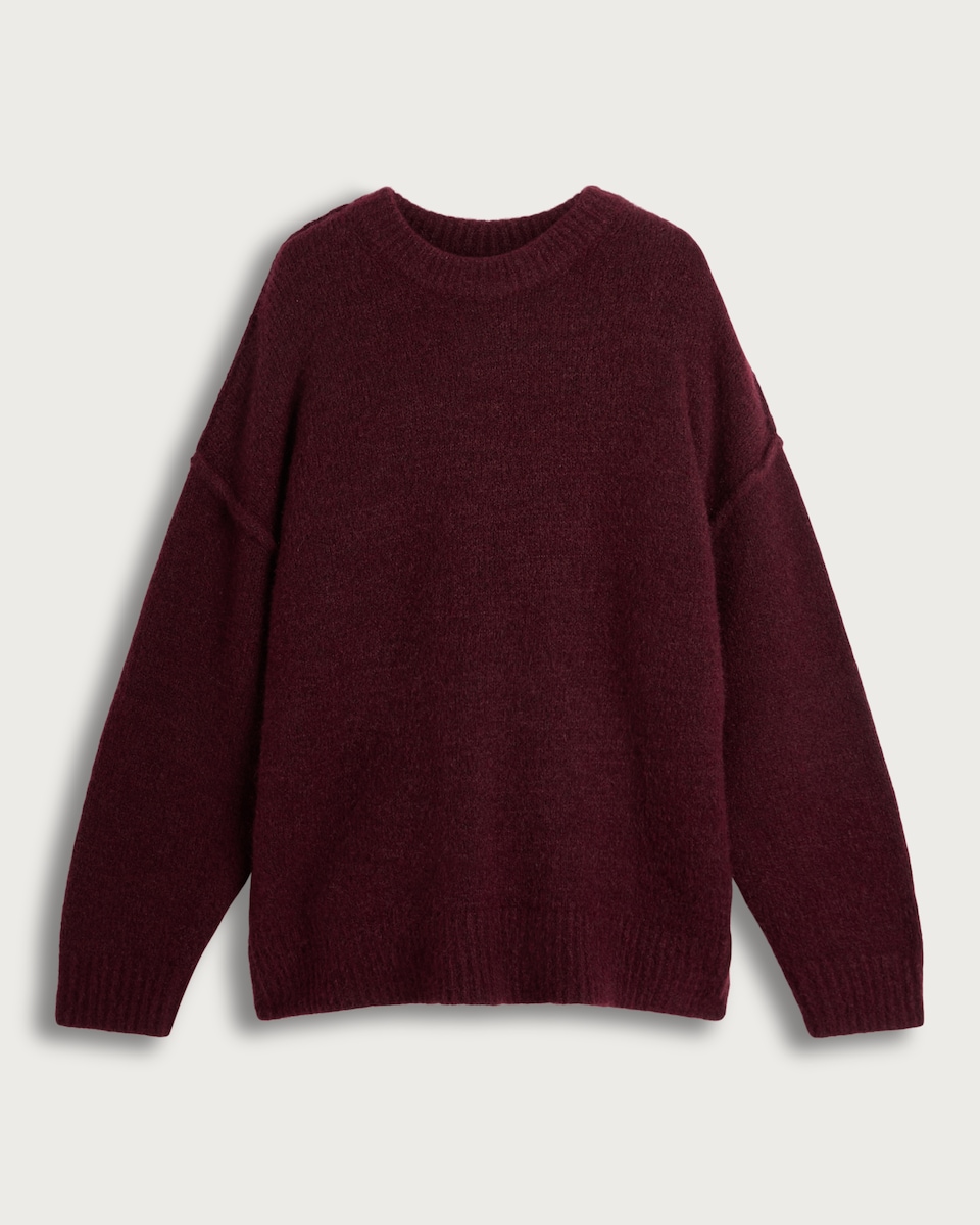 F&F Ribbed Crew Neck Jumper with Wool in Burgundy