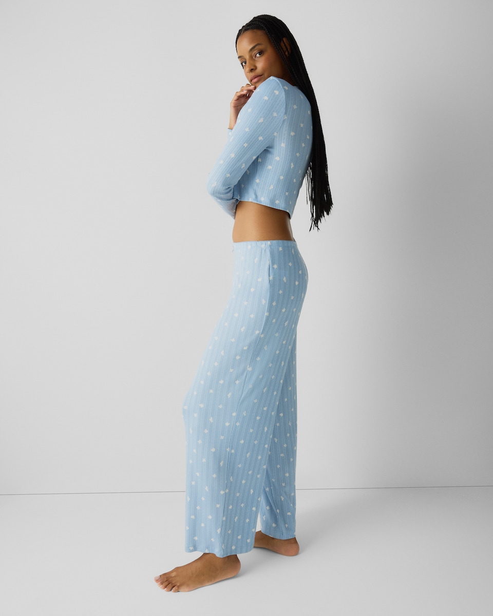 image 1 of F&F Pointelle Floral Pyjama Set in Blue
