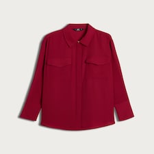 F&F Crepe Pocket Detail Button Up Shirt in Red