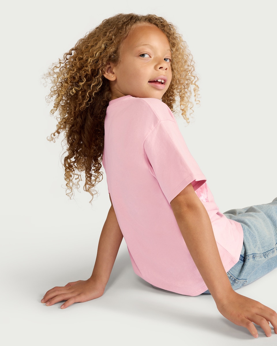 image 1 of F&F Girls Pure Cotton Slogan T-Shirt in Pink