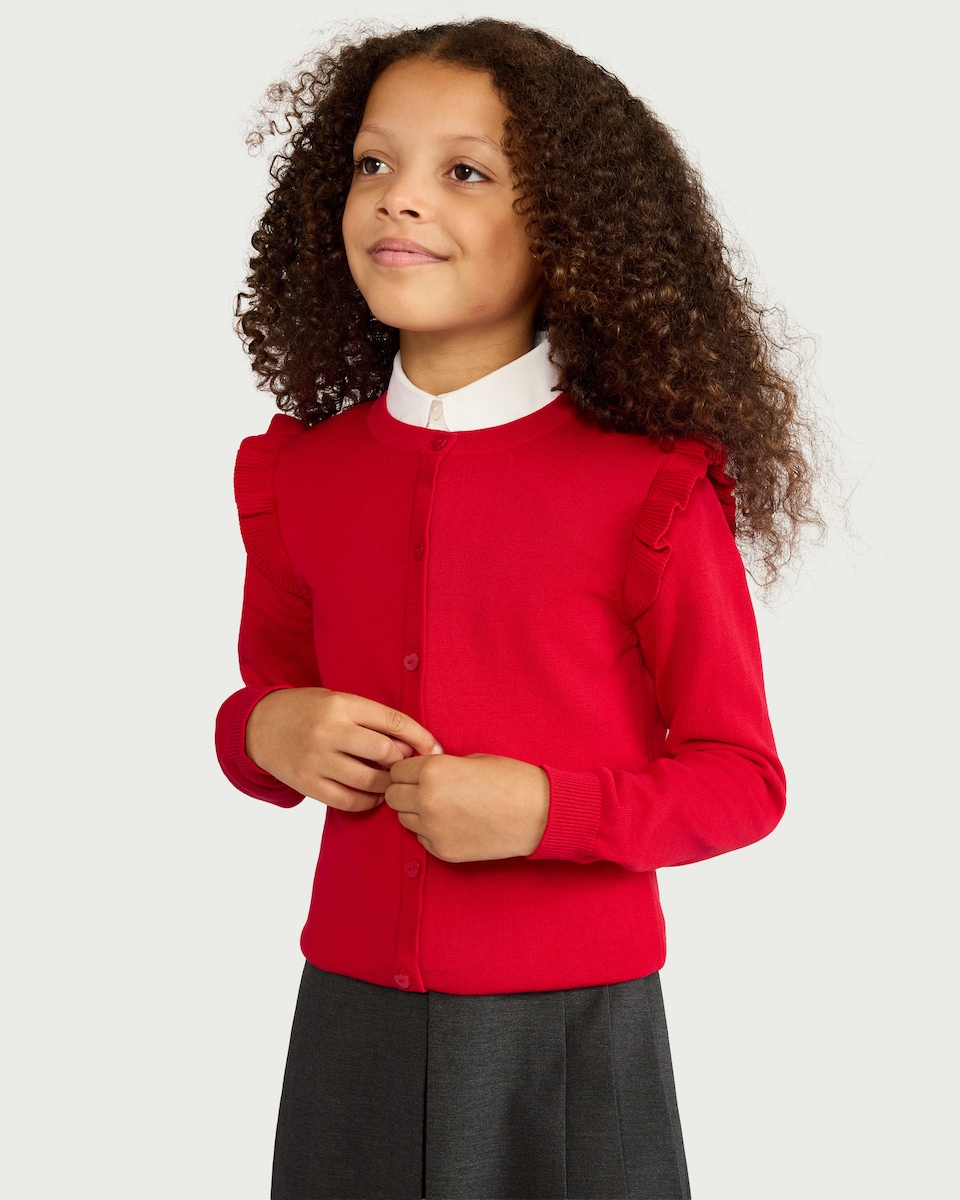 image 1 of F&F School Girls Pure Cotton Cardigan in Red