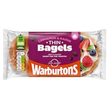 Warburtons Thin Cinnamon & Raisin Bagels 6 Pack