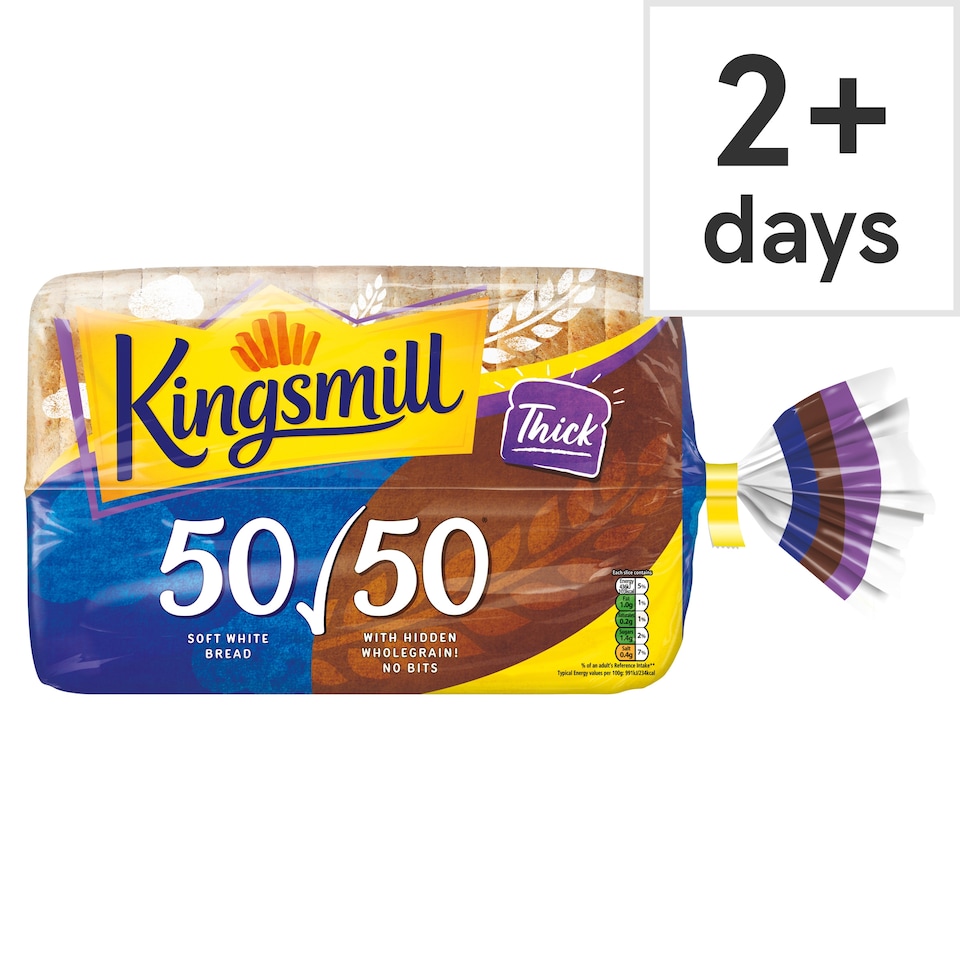 image 1 of Kingsmill 50/50 Soft White Thick Loaf Bread 800g