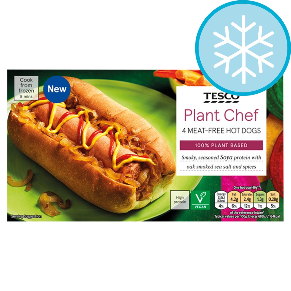 Tesco Plant Chef 4 MeatFree Hot Dogs 280G Tesco Groceries
