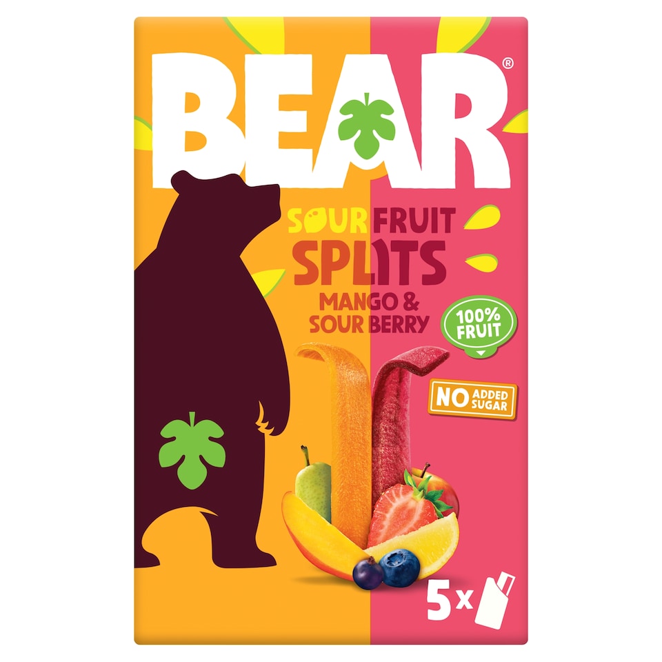 image 1 of BEAR Fruit Splits Sour Berry & Mango Multipack 5x20g