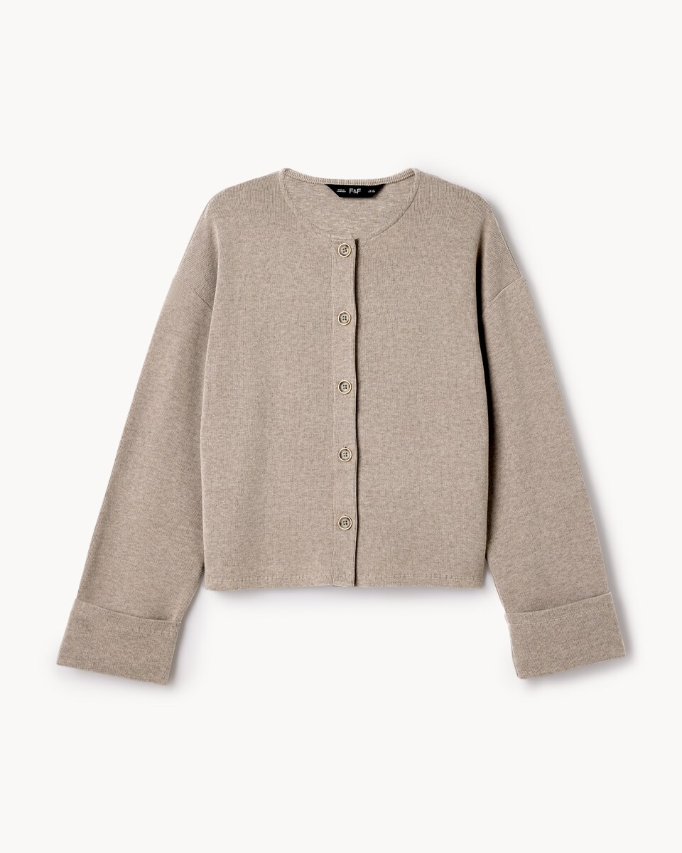 image 1 of F&F Textured Button Up Cardigan in Neutral