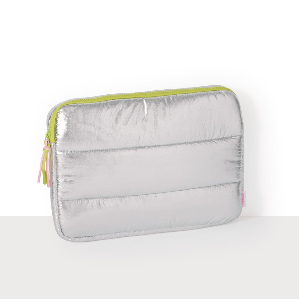 image 1 of Paperchase Something Sweet Padded Silver Laptop Sleeve
