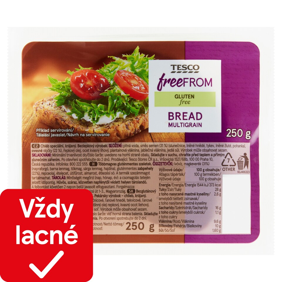 Tesco Free From Bezgluténový chlieb so semenami a ovsenými vločkami 250 g