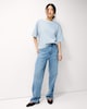 image 3 of F&F Pure Cotton Striped Boxy T-Shirt in Multi Blue
