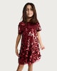 image 2 of F&F Girls Sequin Embellished Short Sleeved Dress in Burgundy
