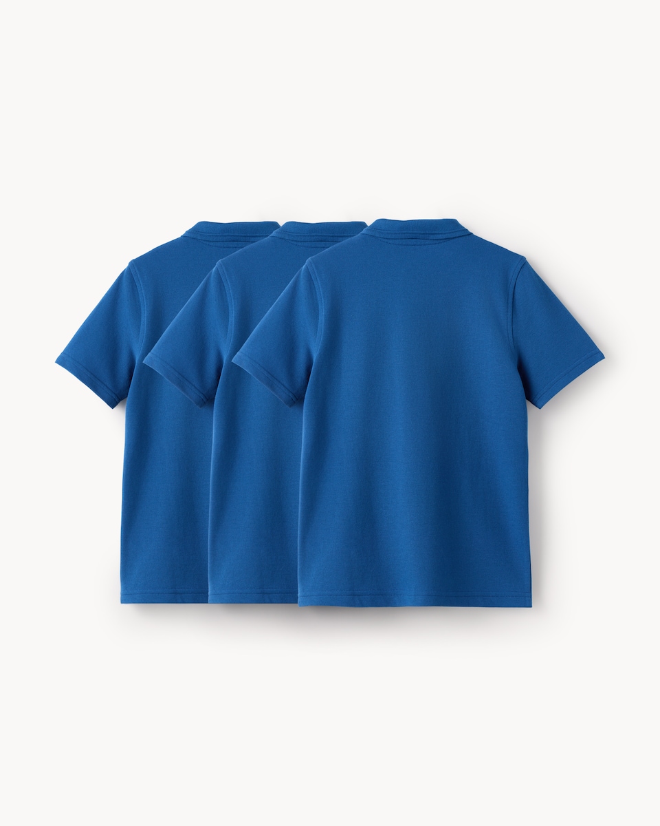 image 1 of F&F School Boys 3-Pack Pure Cotton Regular Fit Polo Shirts in Cobalt Blue