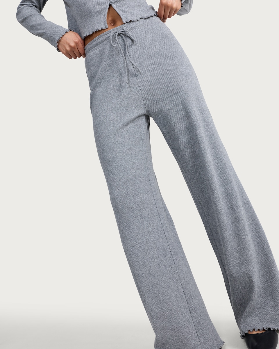 image 1 of OH ME OH MY Cotton Rich Wide Leg Drawstring Co-ord Trousers in Grey