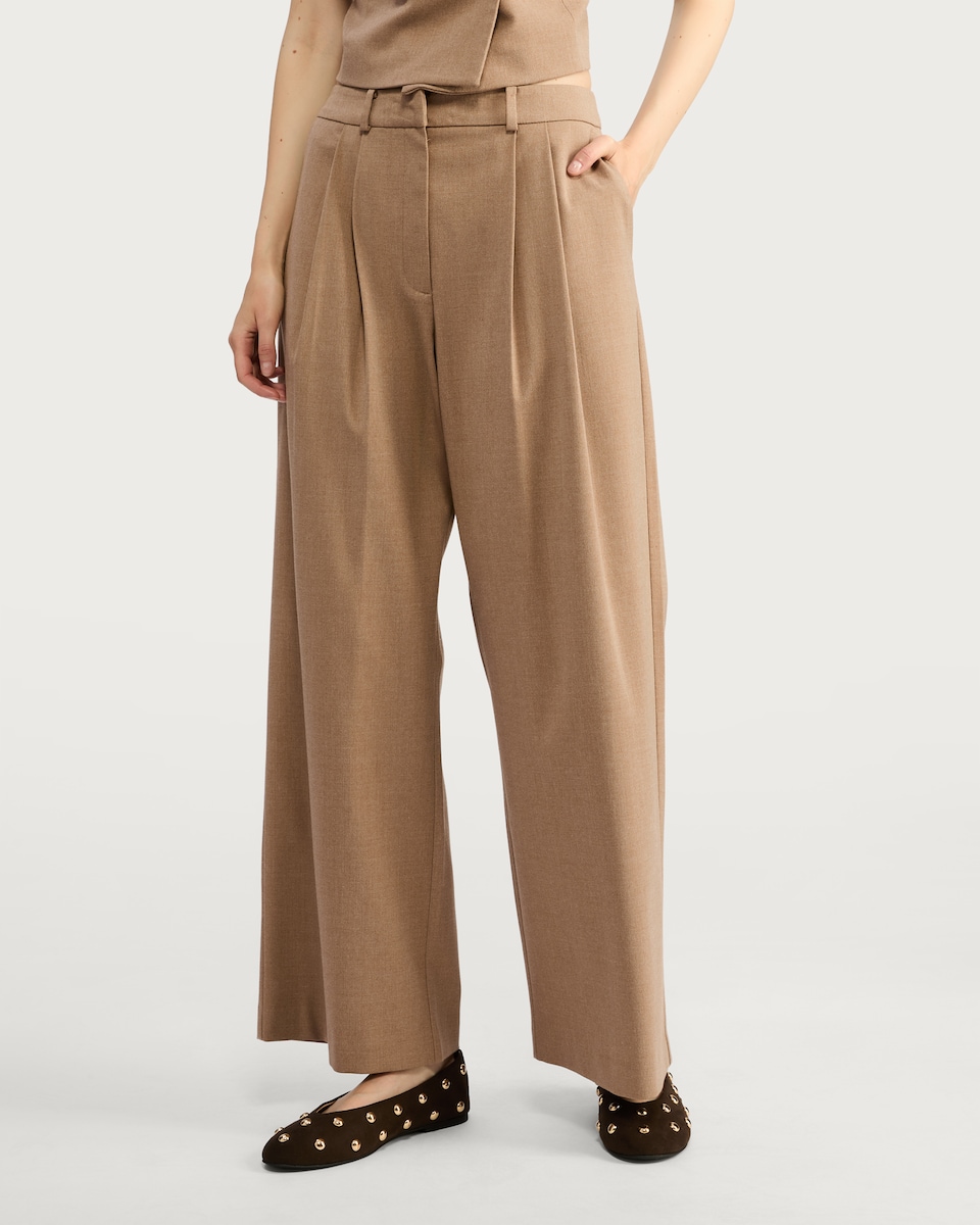 image 1 of F&F Double Pleated Wide Leg Trousers in Brown
