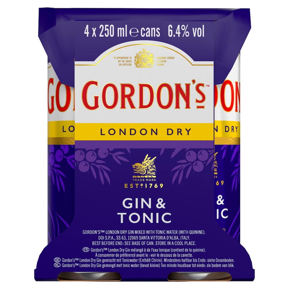 Gordons London Dry Gin And Tonic 4X250ml