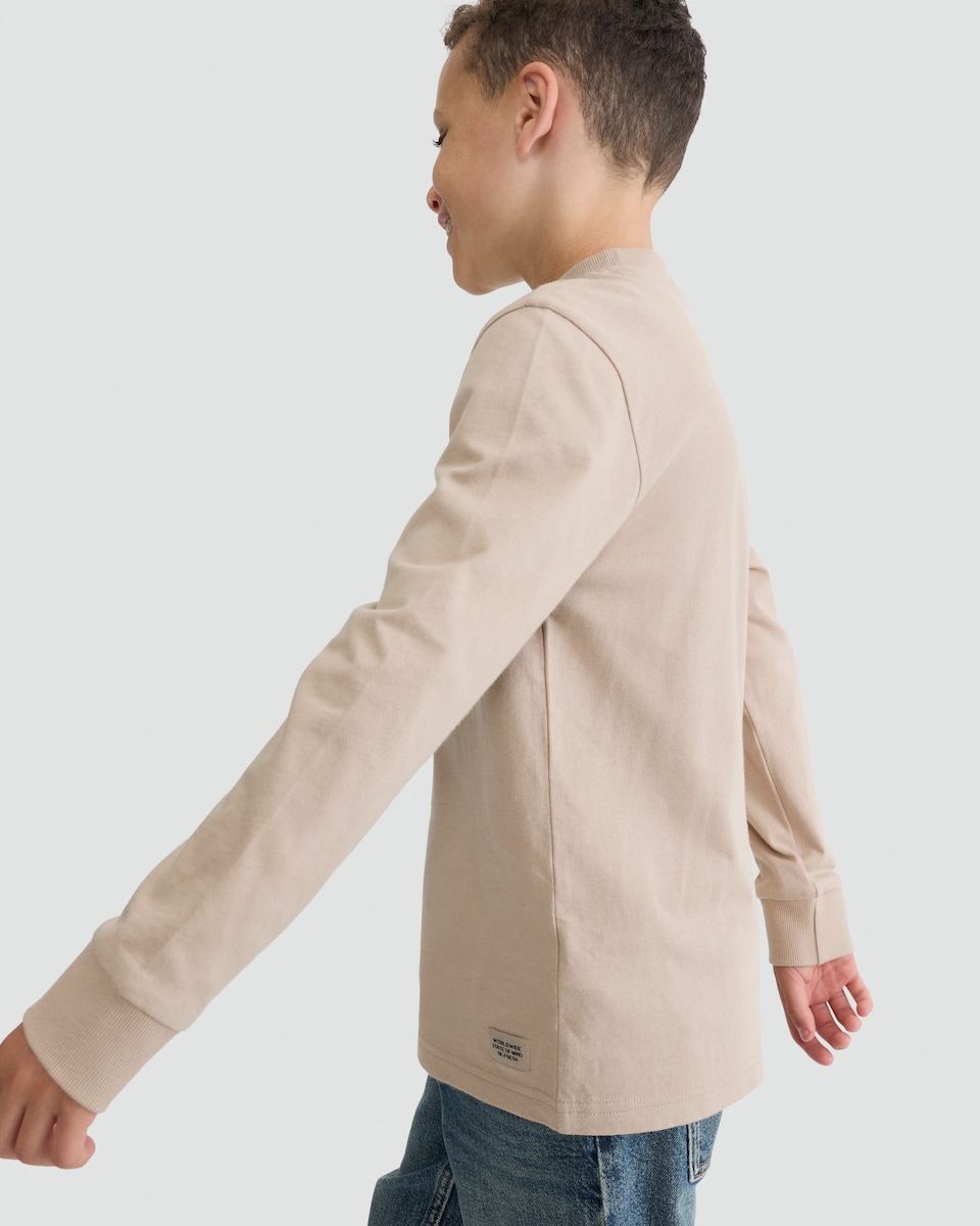image 1 of F&F Boys Pure Cotton Long Sleeved T-Shirt in Med Nude