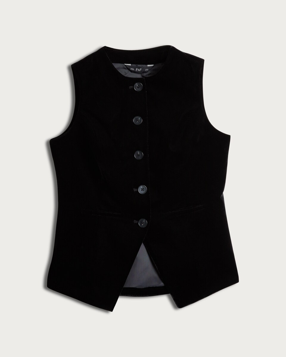image 1 of F&F Velvet Buttoned Co-ord Waistcoat in Black