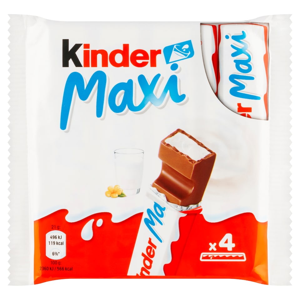 image 1 of Kinder Maxi Milk Chocolate Bar with Milk Filling 4 pcs 84 g