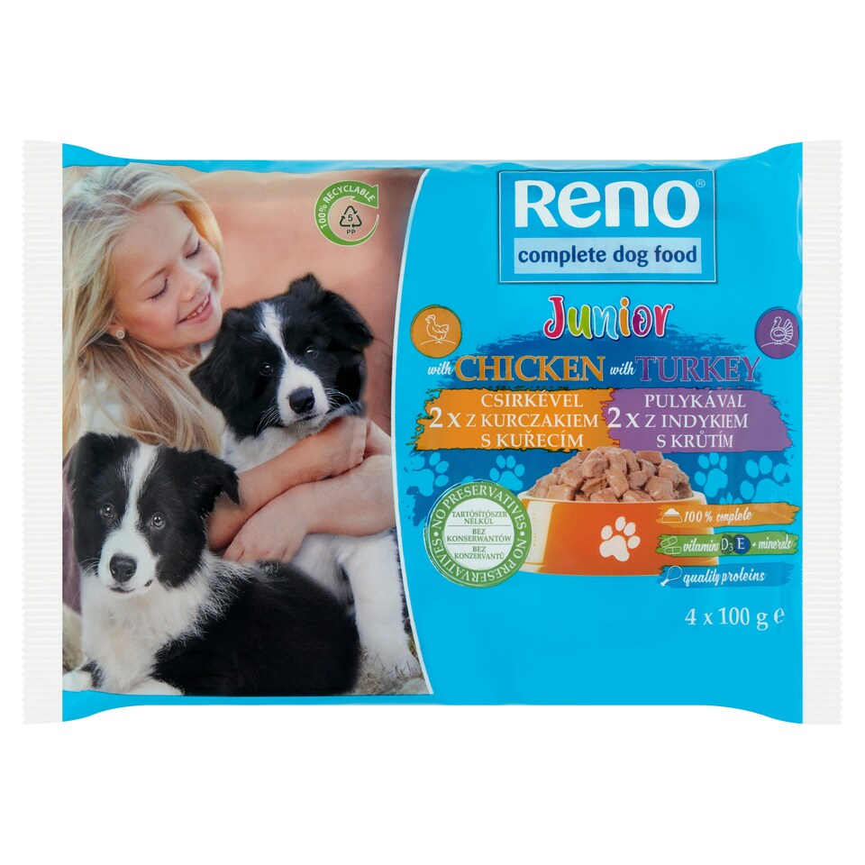 Reno Junior nedves kutyaeledel, kutyatáp kölyökkutyáknak szószban alutasakos 4 x 100 g 1. kép