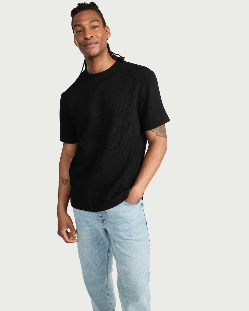 image 1 of F&F Textured Relaxed Fit T-Shirt in Black